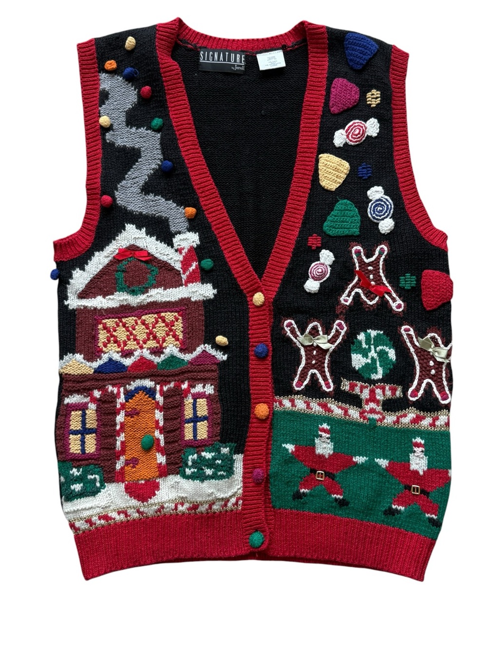 Vintage Signature Jerell S Christmas Sweater Vest Gingerbread Santa Novelty Knit